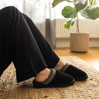 Minfot Fåreskind Hjemmesko Slip-on Myre med Sål Sort