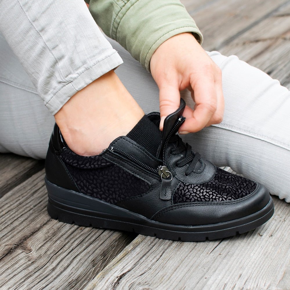 Produktbild 11 - Minfot Elin Stretch Bred Skocons Dragkedje Læder Sort