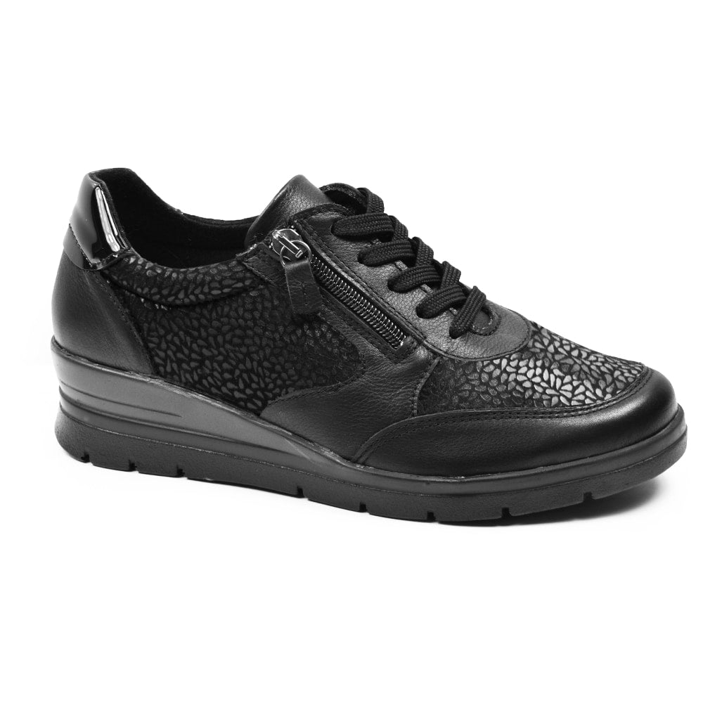 Minfot Elin Stretch Bred Skocons Dragkedje Læder Sort