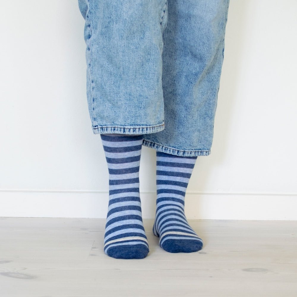 Produktbild 4 - Minfot Støttestrømper Bred Bomuld Maritim 3-pak