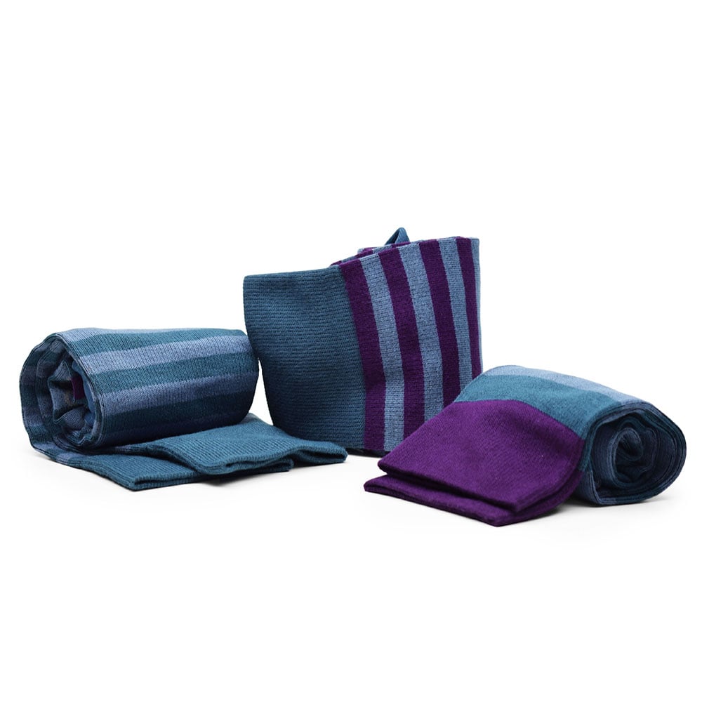 Produktbild 5 - Minfot Randiga Stödstrumpor Bambu Fjord 3-pack