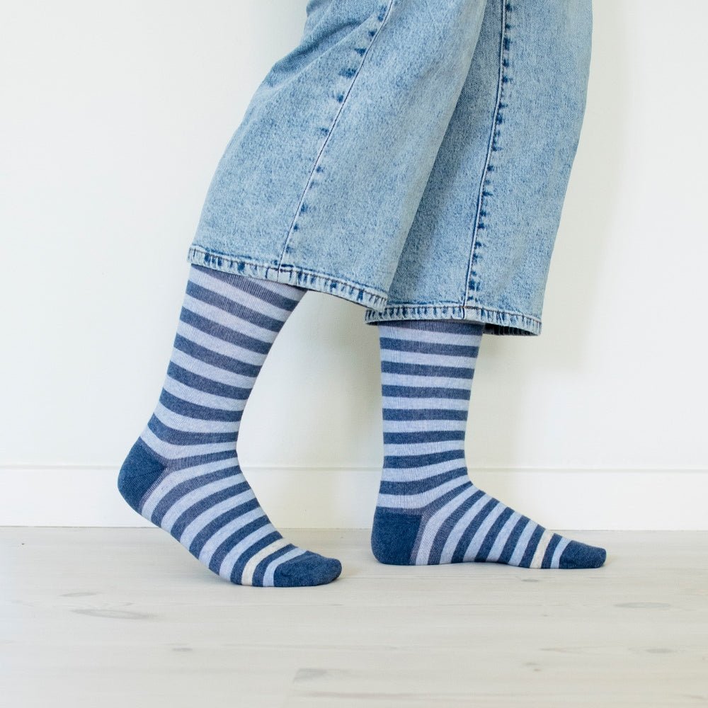 Produktbild 3 - Minfot Støttestrømper Bred Bomuld Maritim 3-pak