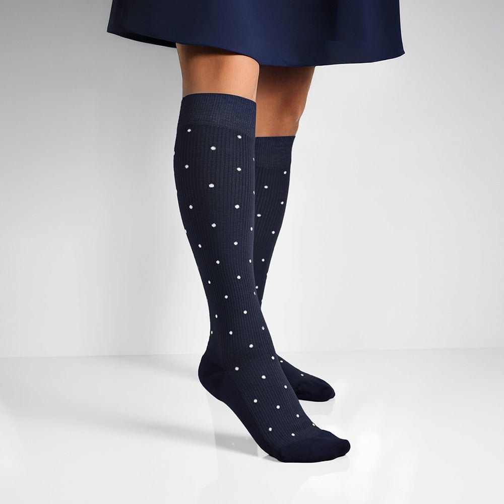 Minfot Støttestrømper Bambus Prikket Navy 1-pak