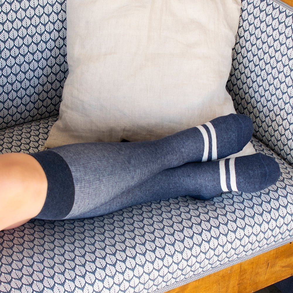 Produktbild 2 - Minfot Støttestrømper Bred Bomuld Maritim 3-pak