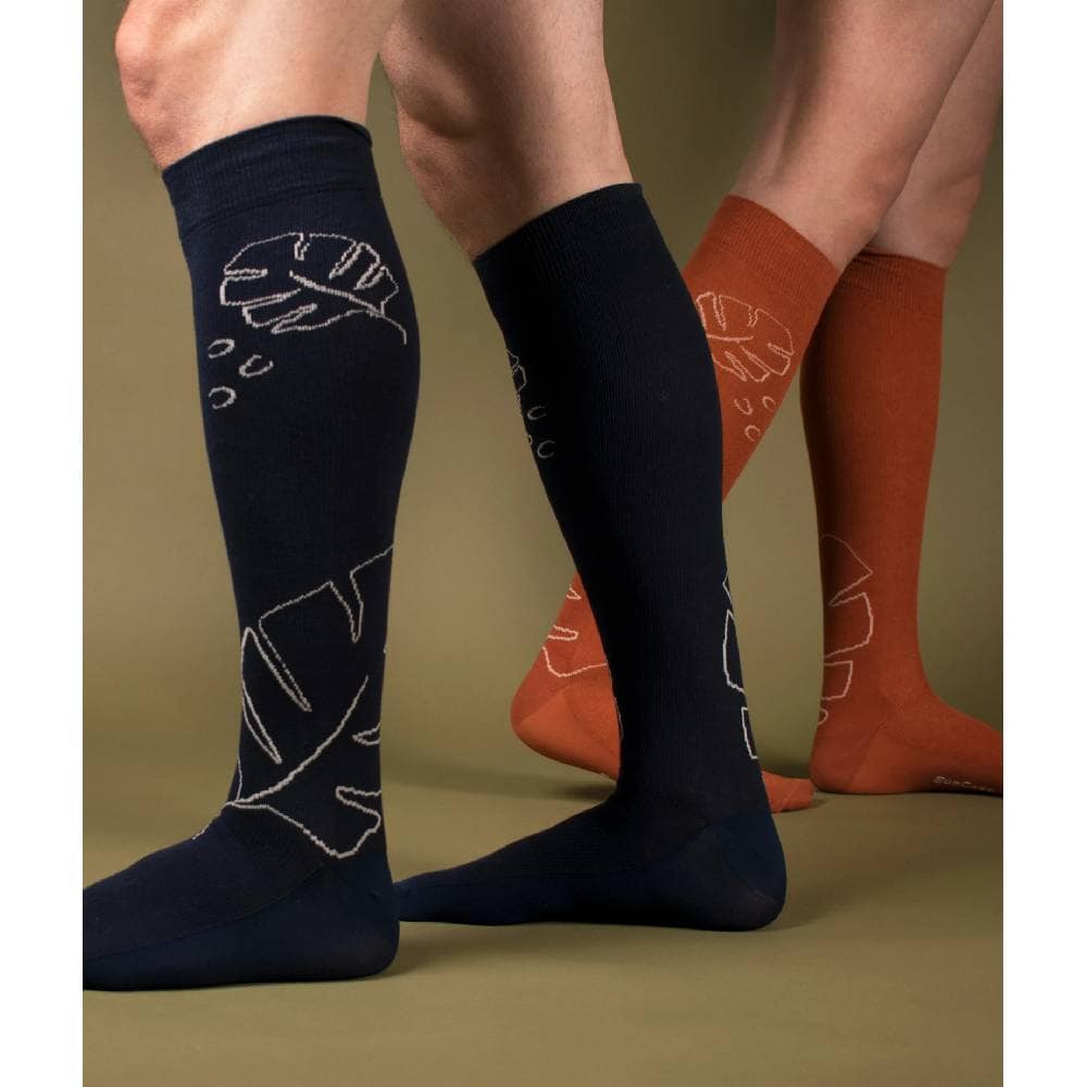 SupCare Støttestrømper Bred Økobomuld Monstera Navy Blue