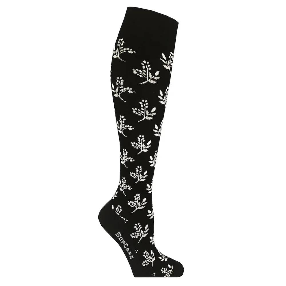 SupCare Stödstrumpor Black White Flower