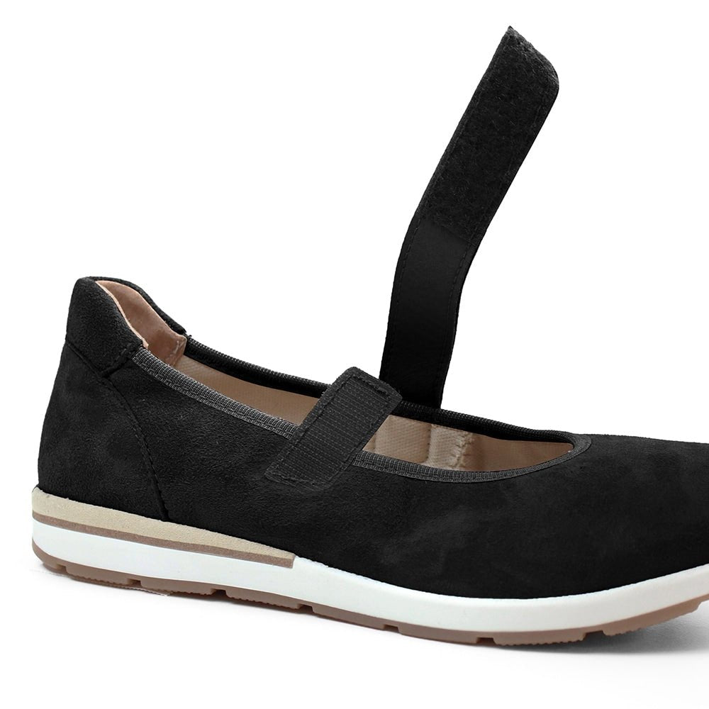 Minfot Ballerinasko med rem Joyce Dame Stretch Nubuck Sort