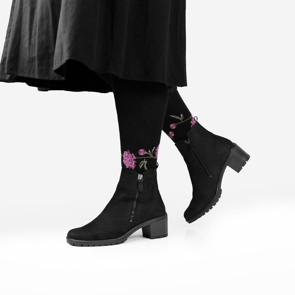 Minfot Flawless Støttestrømper Brede Bambus Peony Sort 1-pak