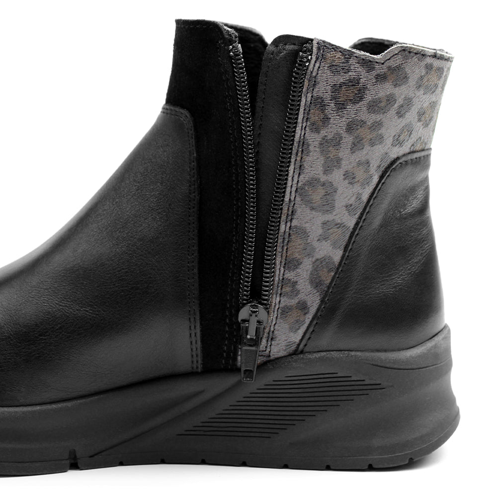 Minfot Zon Chelsea Boots med zip Stretch Læder Sort Leopard