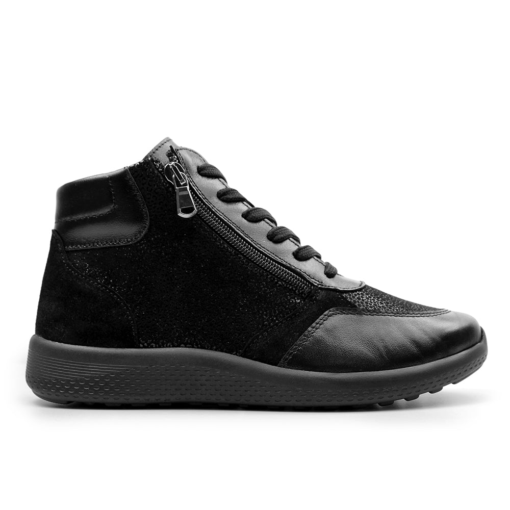 Minfot Way Høy Sneaker Bred Stretch Sort