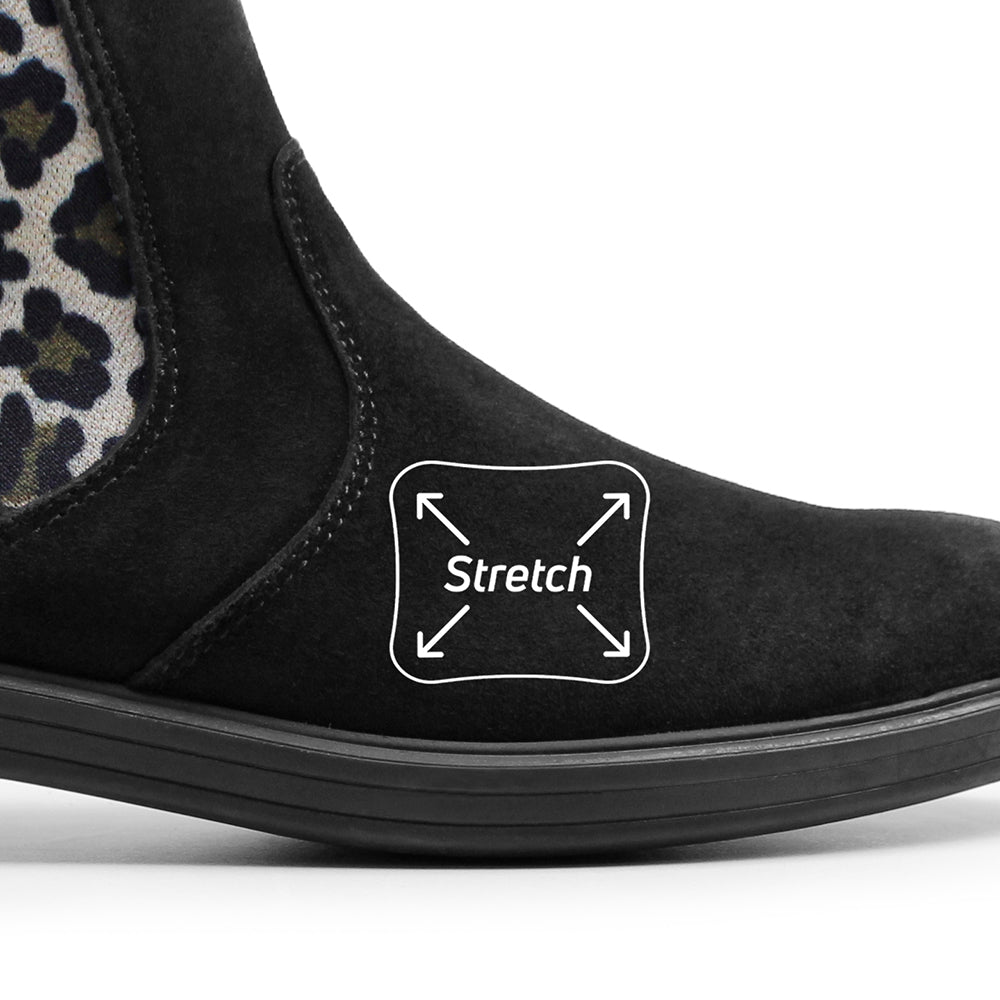 Minfot Bou Chelsea Boots med zip Stretch Nubuck Sort Leopard