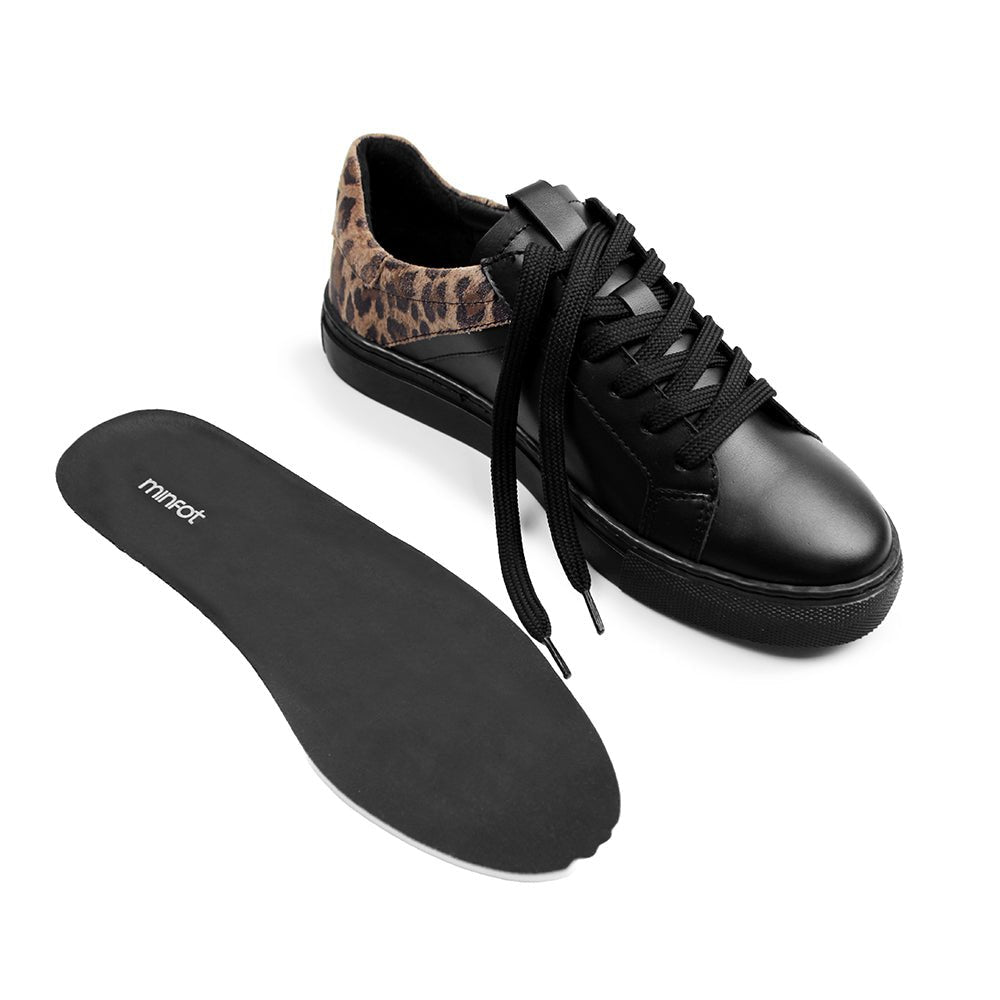 Minfot Comfort Sneakers Dame Læder Leopard Sort