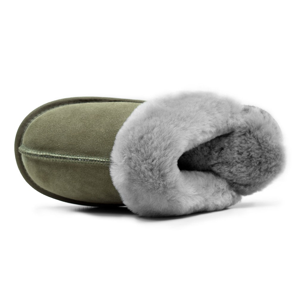 Produktbild 6 - Minfot Fårskinnstofflor Slip-on Duved med sula Olive