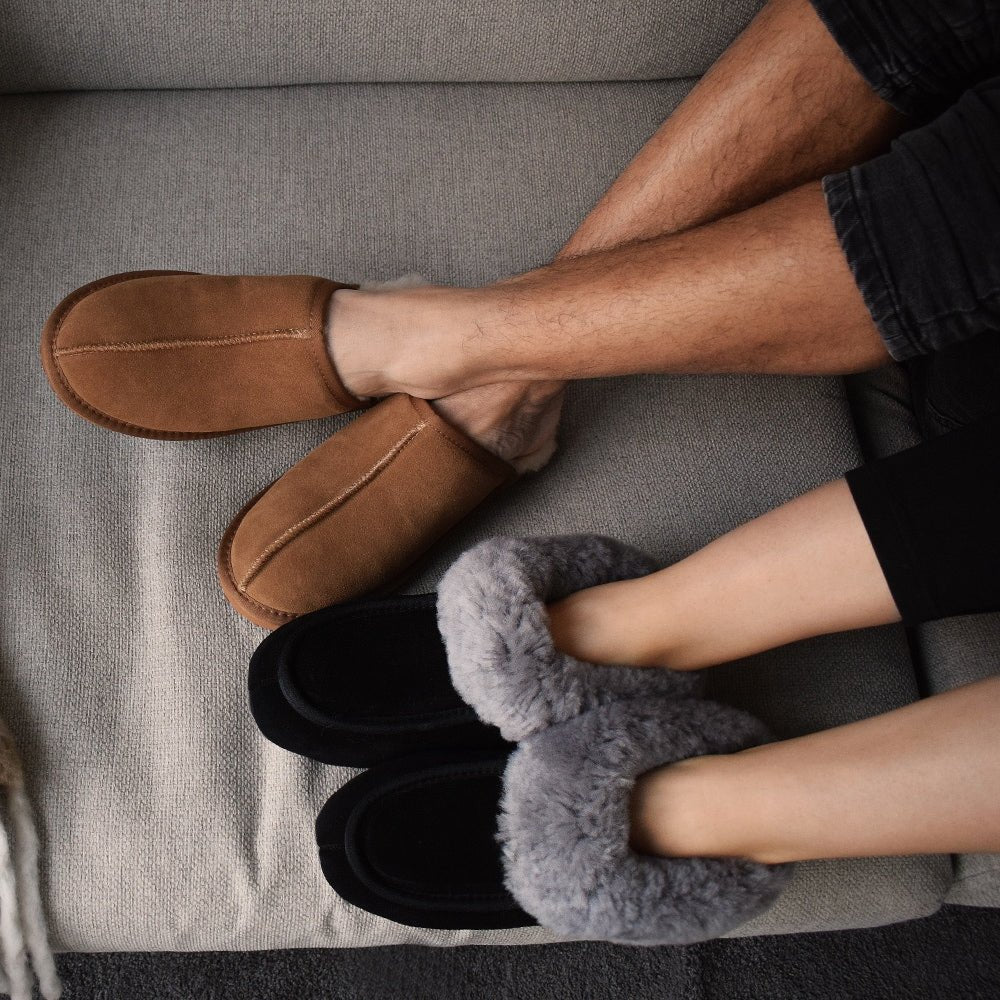 Minfot Hjemmesko Fåreskind Slip-on Orust med sål Chestnut