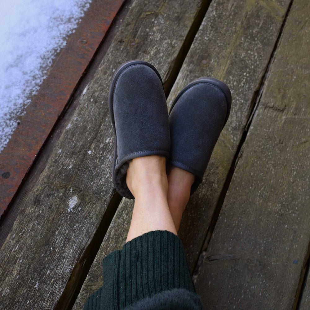 Minfot Hjemmesko Fåreskind Vejle med sål Grå