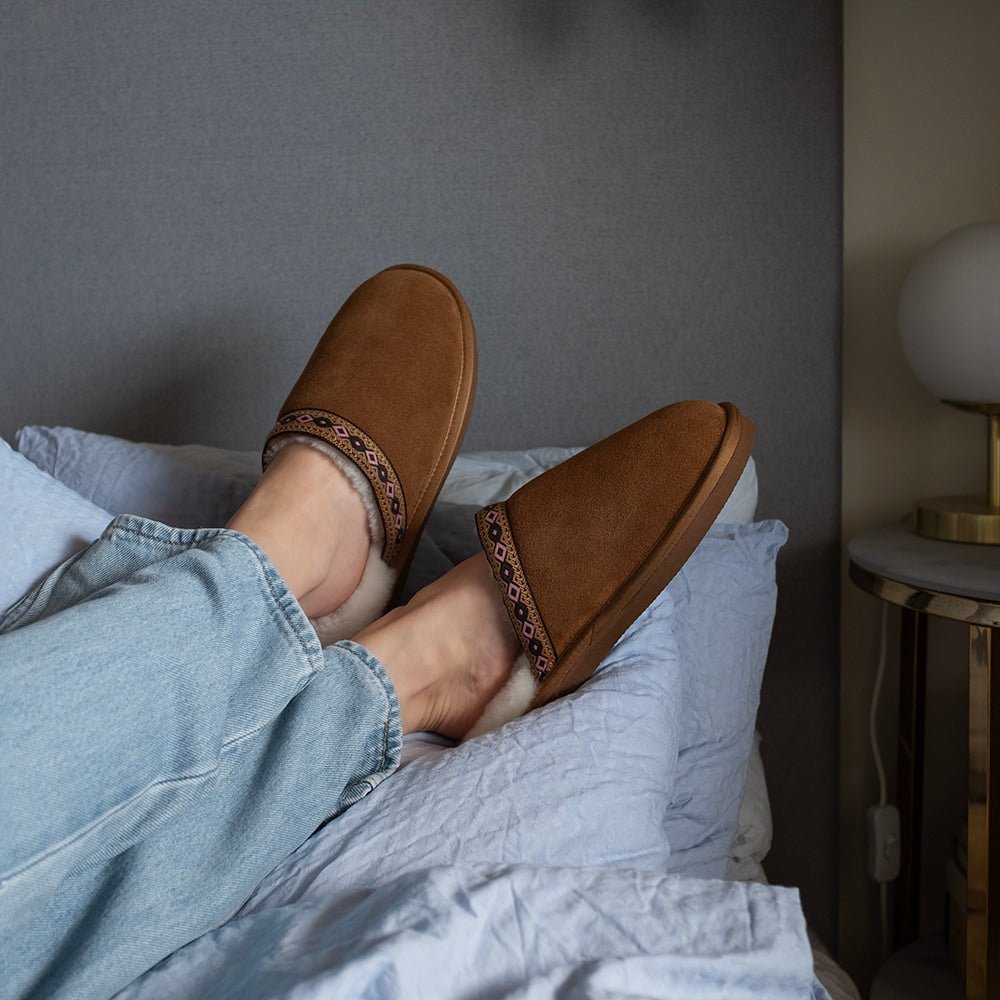 Produktbild 10 - Minfot Fårskinnstofflor Slip-on Myre med sula Chestnut