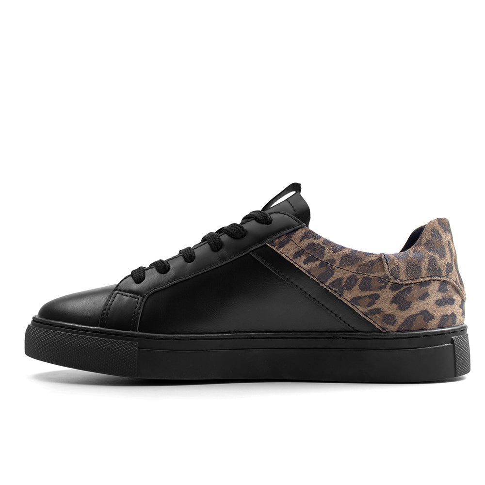Minfot Comfort Sneakers Dame Læder Leopard Sort