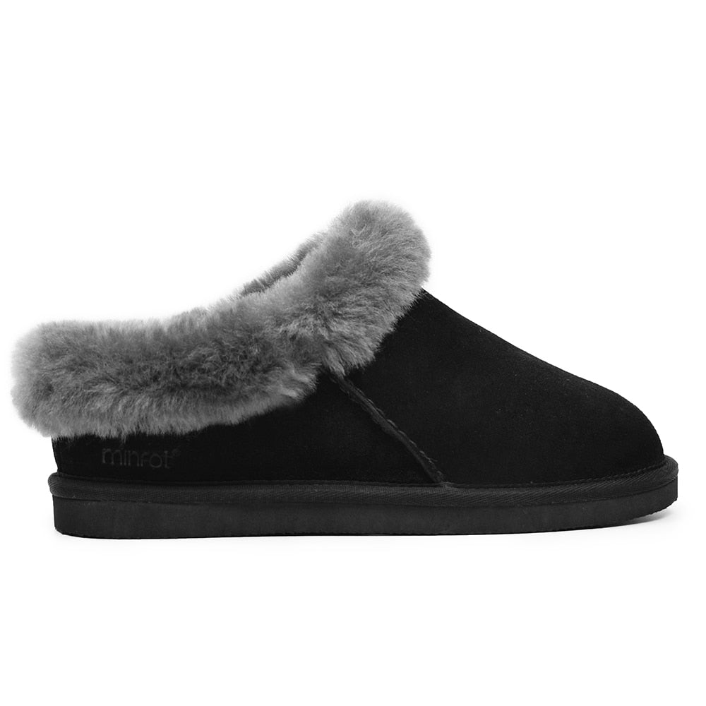 Minfot Hjemmesko Fåreskind Bergen med Sål Sort