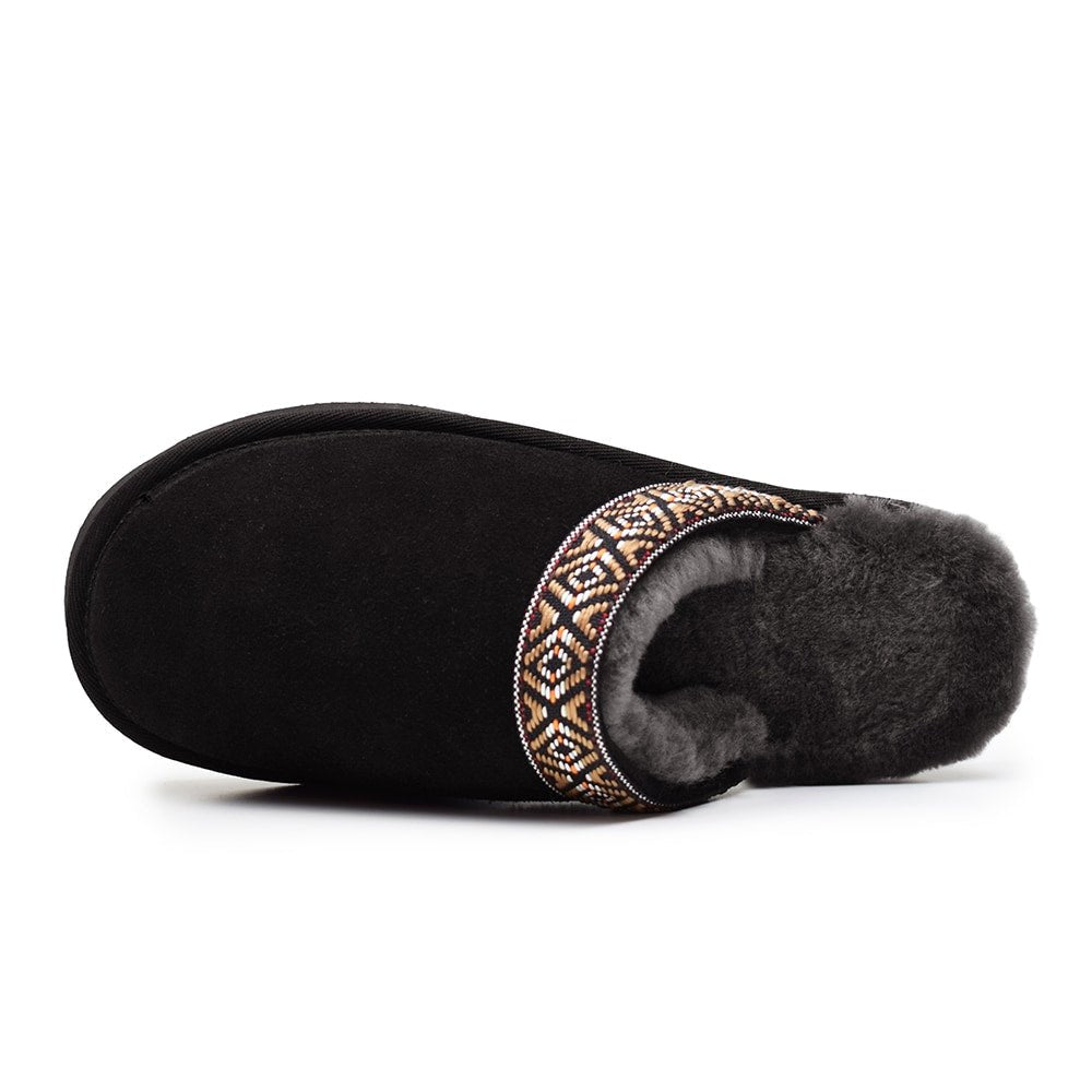 Minfot Fåreskind Hjemmesko Slip-on Myre med Sål Sort