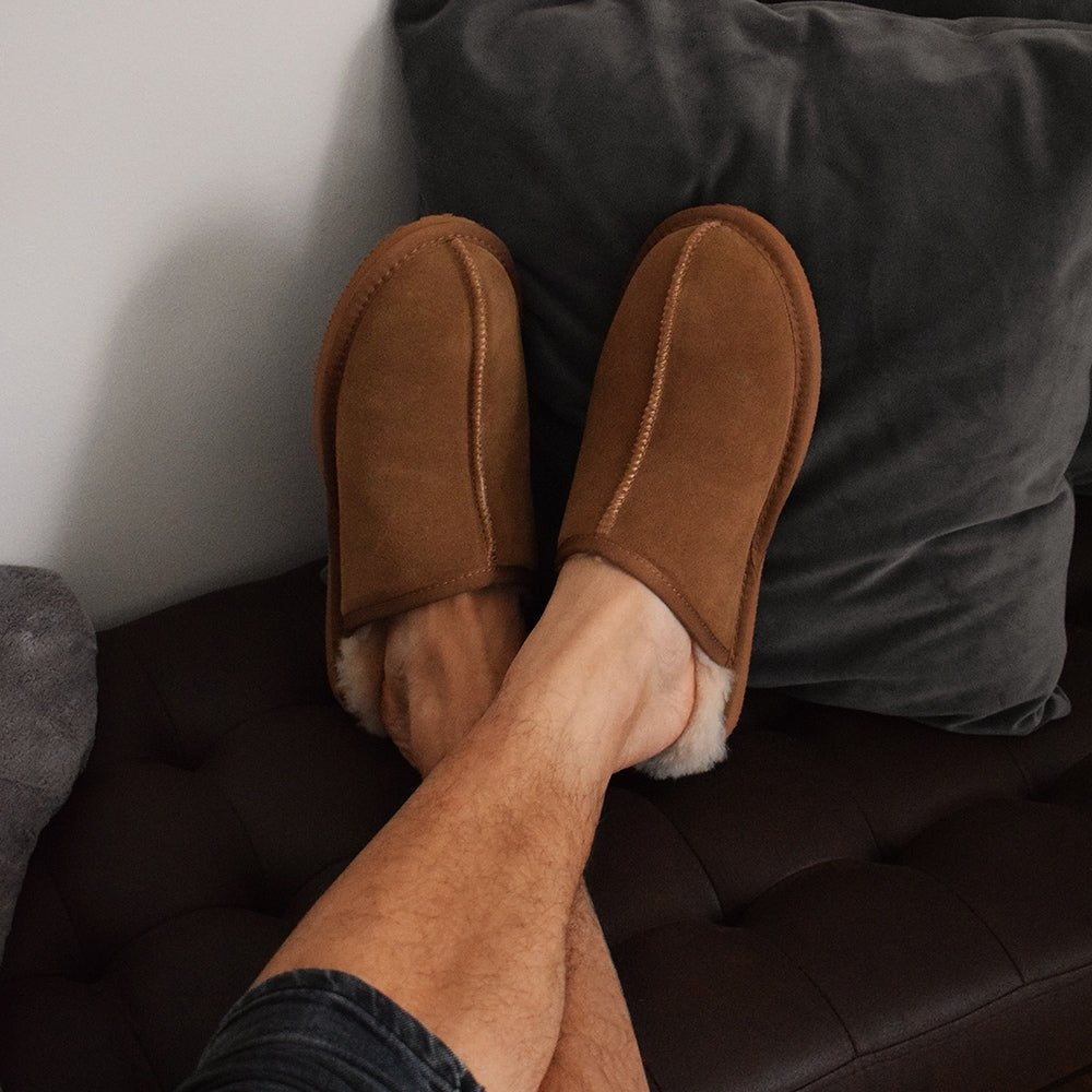 Minfot Hjemmesko Fåreskind Slip-on Orust med sål Chestnut