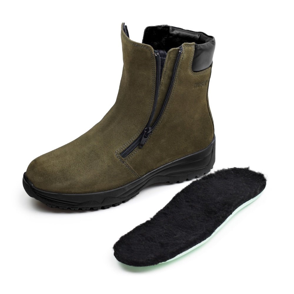 Minfot Pigsko Boden Ruskind Uld Mørkegrøn